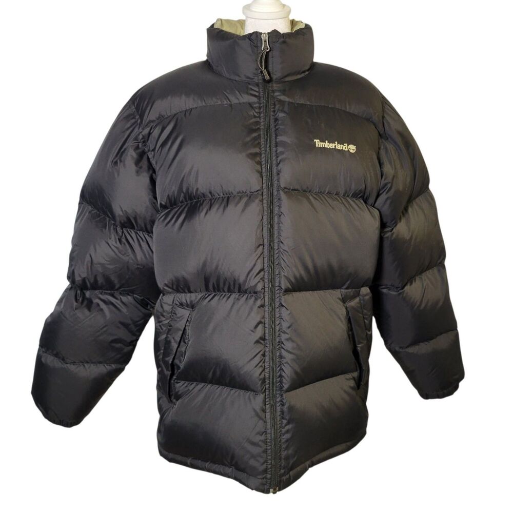 Vtg Timberland Black Down Puffer Jacket Mens M Gorpcore Y2K Streetwear Workwear